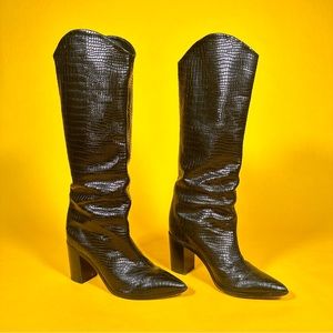 Schutz Black Crocodile Knee High Boots
